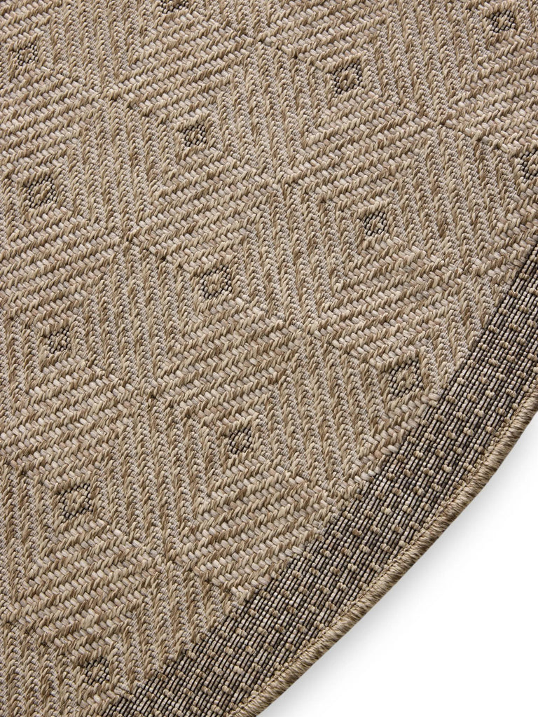 Tapis scandinave motif à points rond marron naturel d'intérieur et d'extérieur 160 cm de diamètre