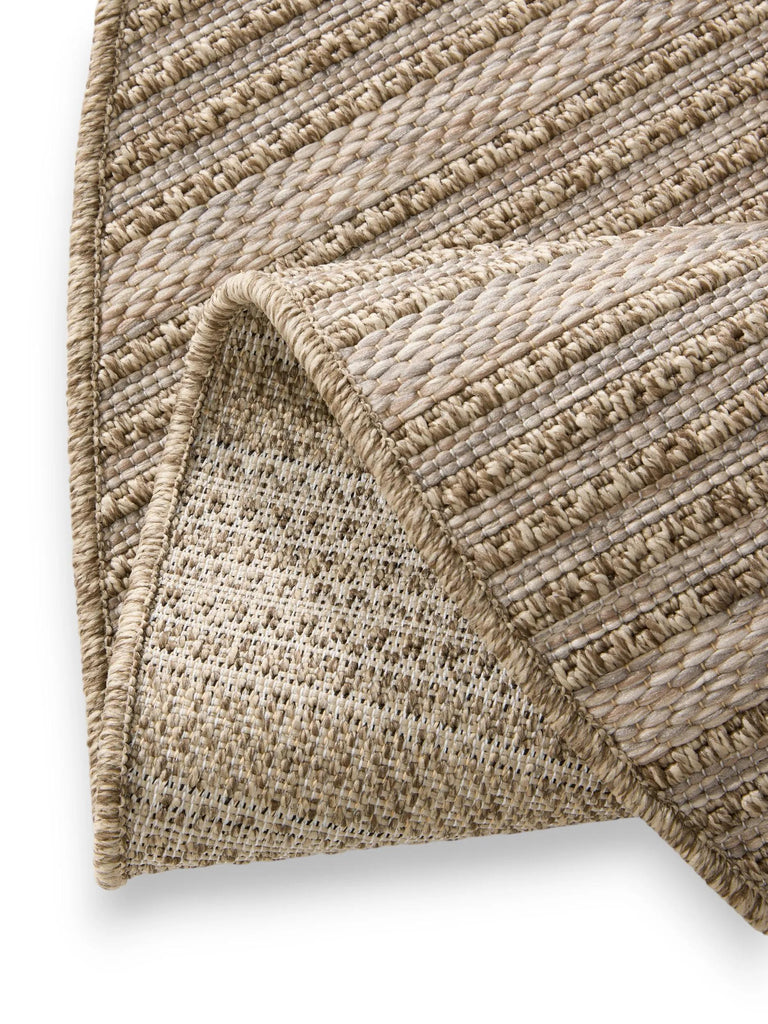 Tapis scandinave rayé rond beige d'intérieur et d'extérieur 160 cm de diamètre