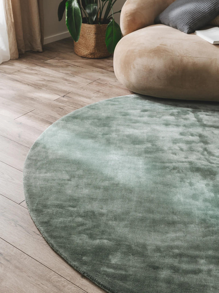 Tapis moderne uni rond vert sauge 200 cm de diamètre