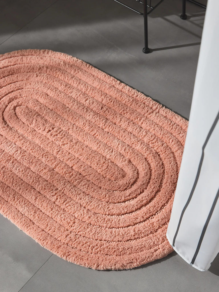 Tapis géométrique de bain orange pêche en coton 50x80 cm