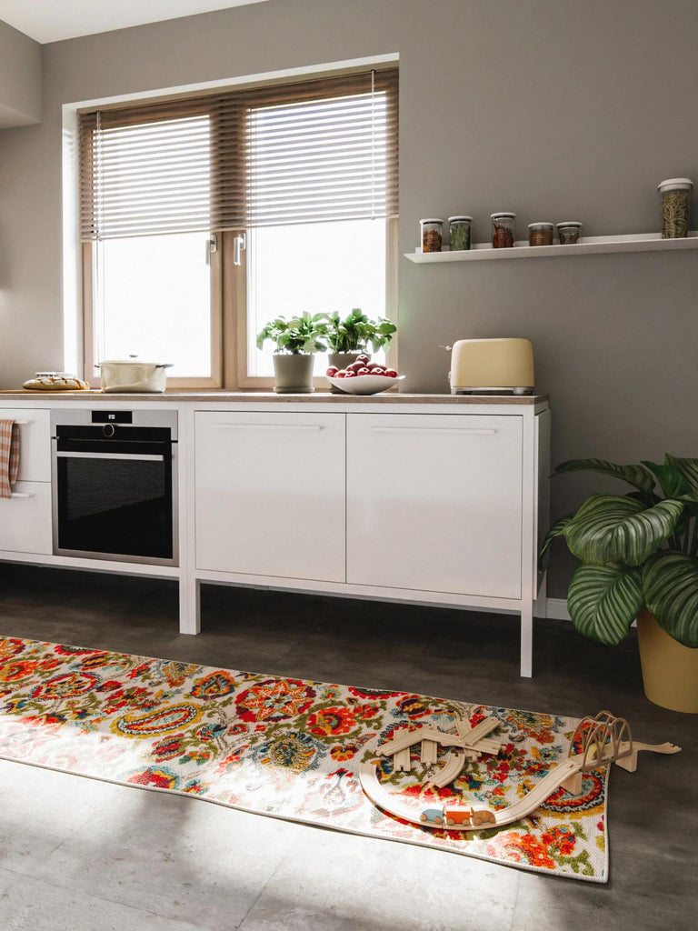 Tapis à fleurs style patchwork de couloir multicolore d'intérieur et d'extérieur 70x240 cm