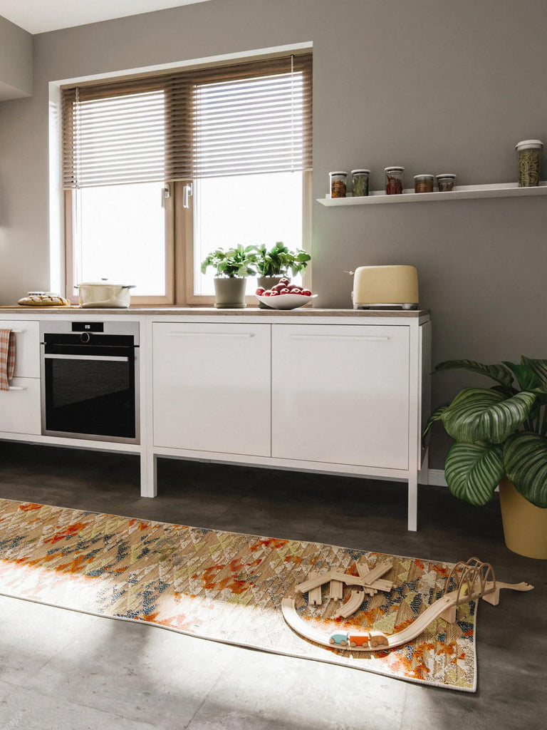 Tapis contemporain géométrique motif triangulaire  de couloir multicolore d'intérieur et d'extérieur 80x300 cm