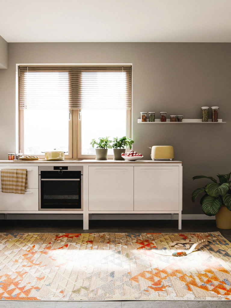 Tapis contemporain géométrique motif triangulaire  multicolore d'intérieur et d'extérieur 200x290 cm