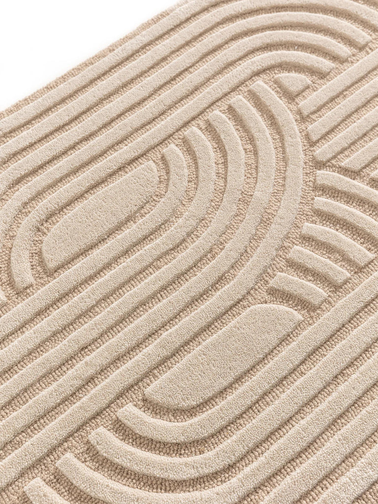 Tapis scandinave  relief descente de lit beige en laine 70x200 cm