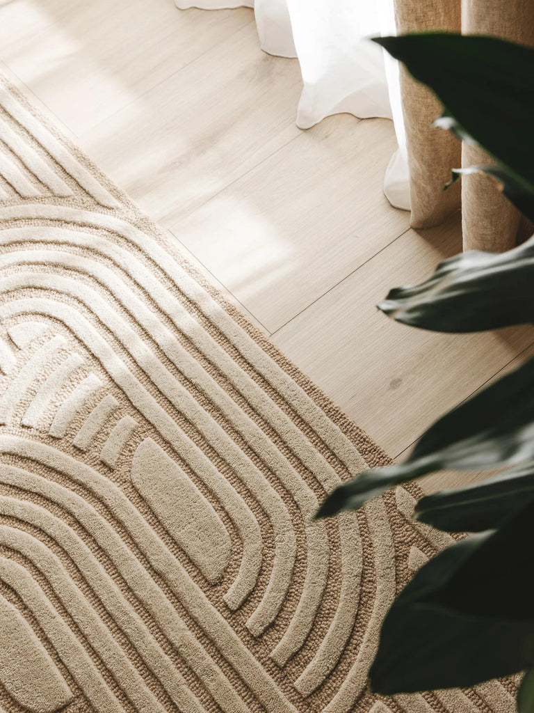 Tapis scandinave  relief descente de lit beige en laine 70x200 cm