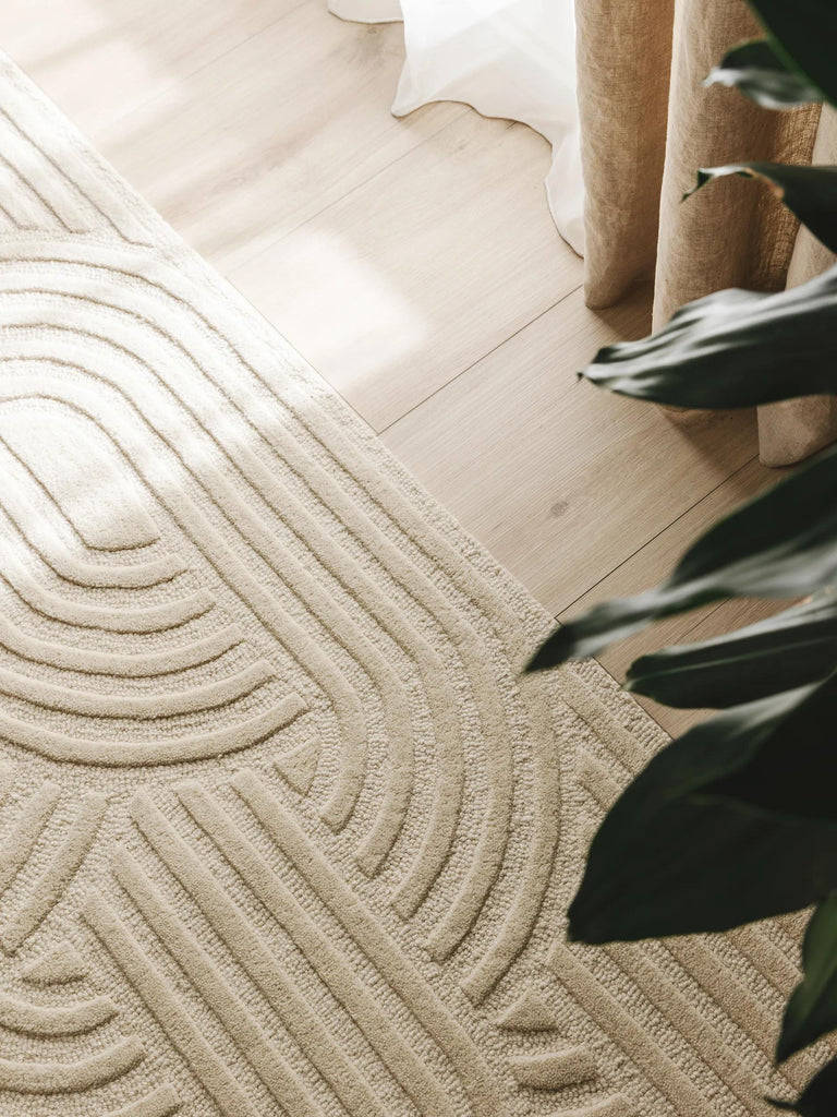 Tapis scandinave  relief descente de lit crème en laine 70x200 cm