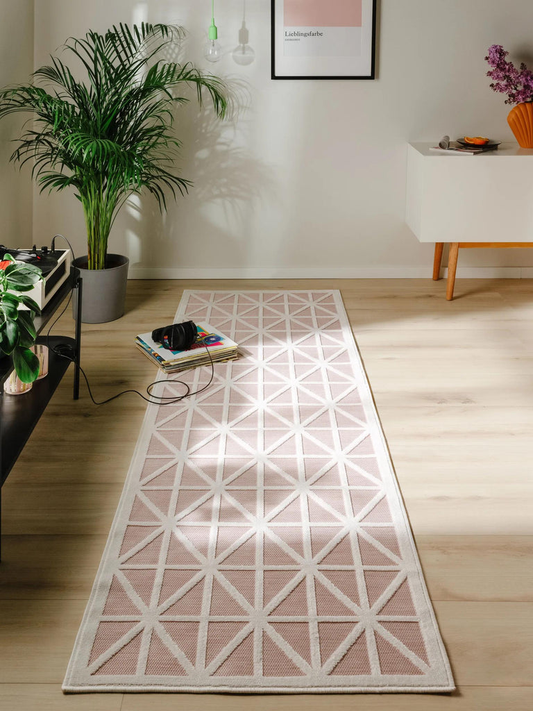 Tapis géométrique losange de couloir rose clair d'intérieur et d'extérieur 80x250 cm
