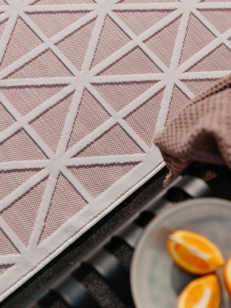 Tapis géométrique losange de couloir rose clair d'intérieur et d'extérieur 80x250 cm