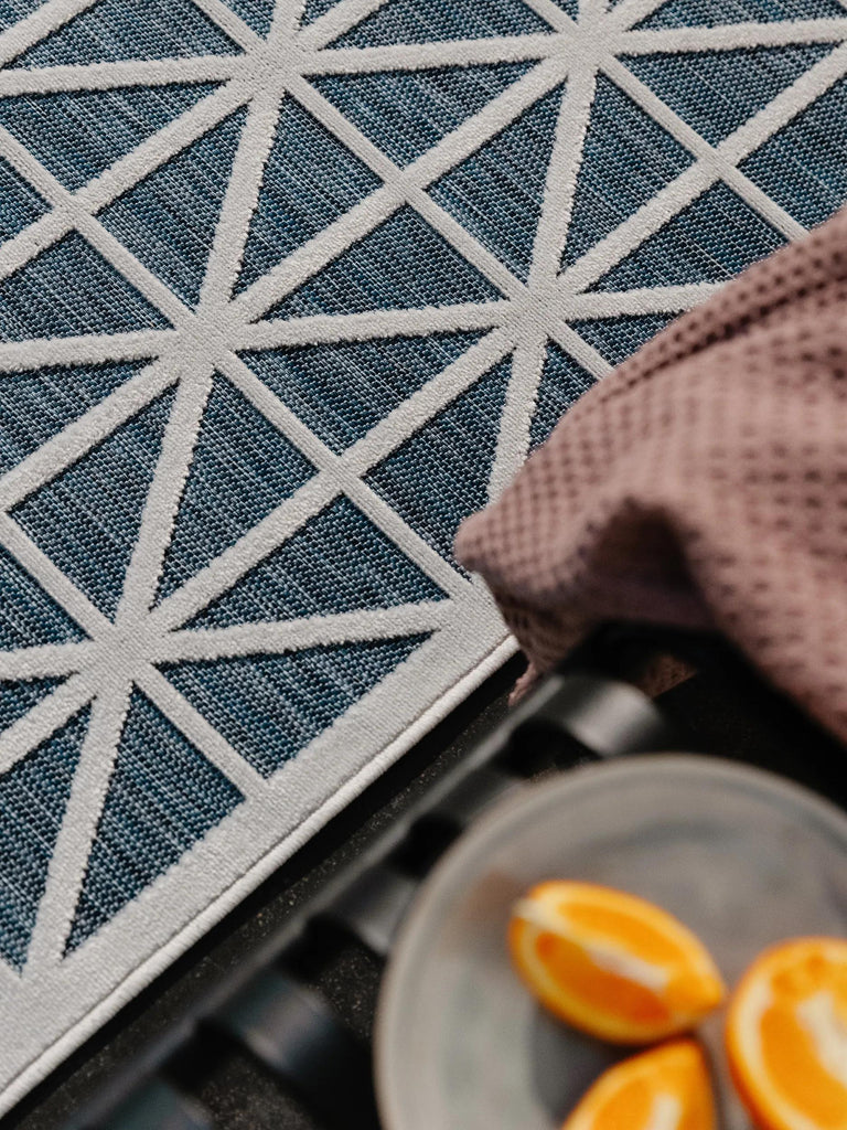 Tapis géométrique losange de couloir bleu d'intérieur et d'extérieur 80x250 cm