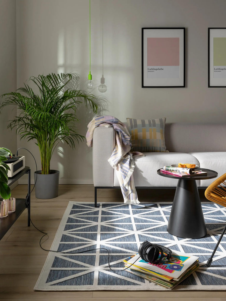 Tapis géométrique losange bleu d'intérieur et d'extérieur 80x150 cm