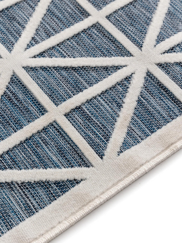 Tapis géométrique losange de couloir bleu d'intérieur et d'extérieur 80x250 cm