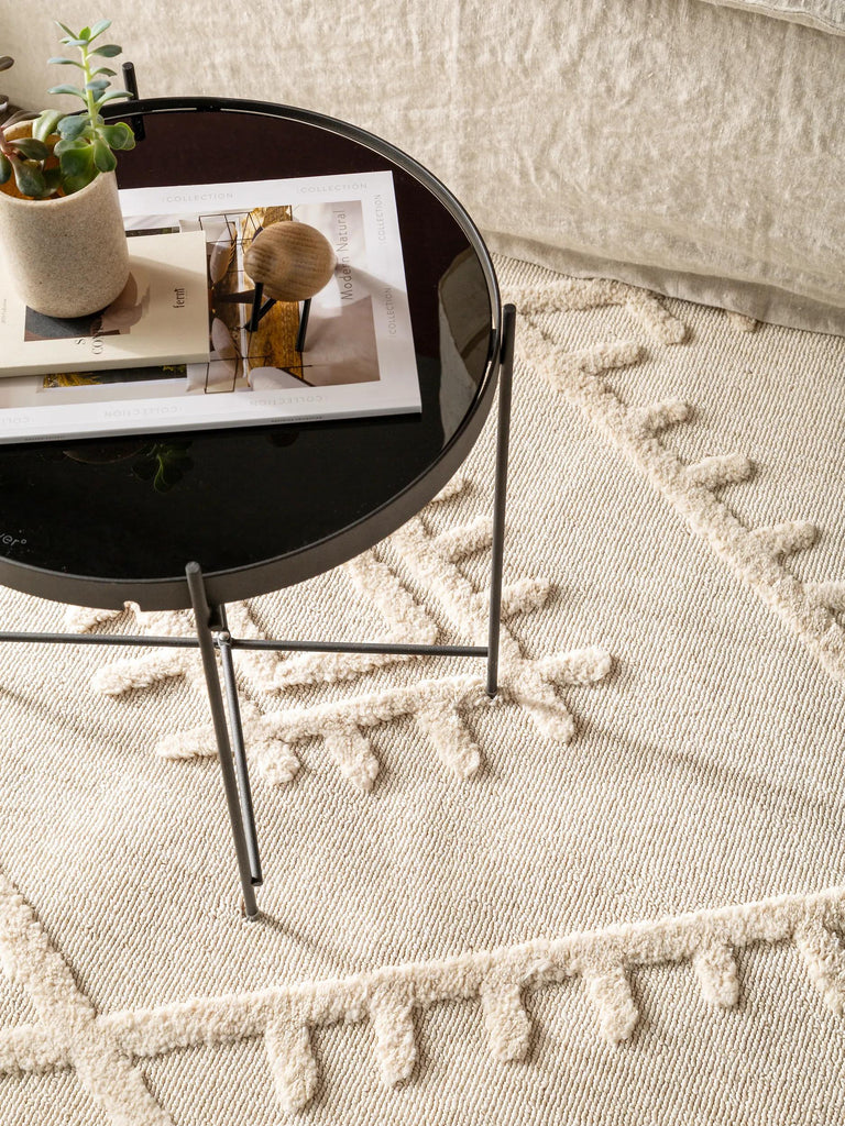 Tapis berbère motif ethnique franges beige 200x290 cm