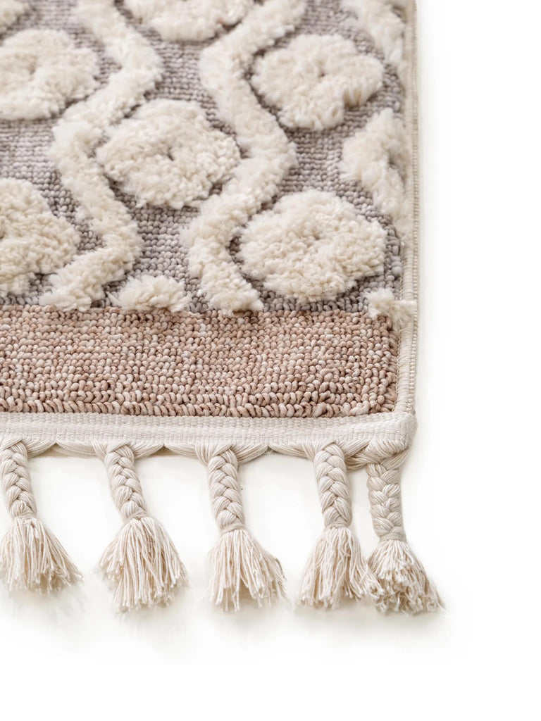 Tapis berbère à franges crème et rose  160x230 cm