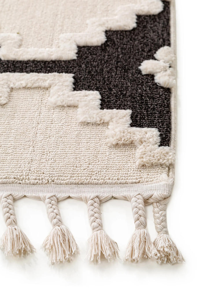 Tapis berbère à franges géométrique  beige et noir  80x150 cm