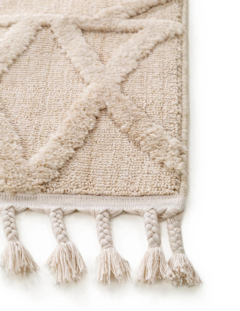 Tapis berbère motif ethnique franges beige 160x230 cm