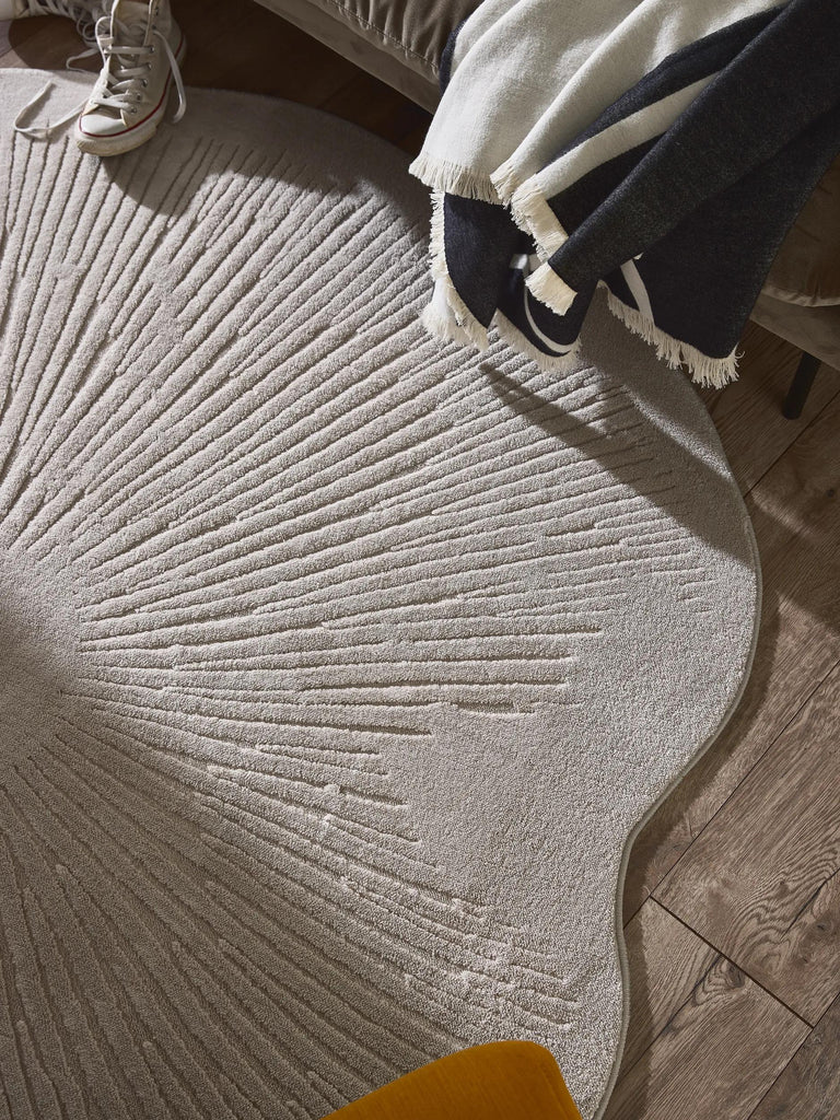 Tapis moderne  rainures rond gris 120 cm de diamètre