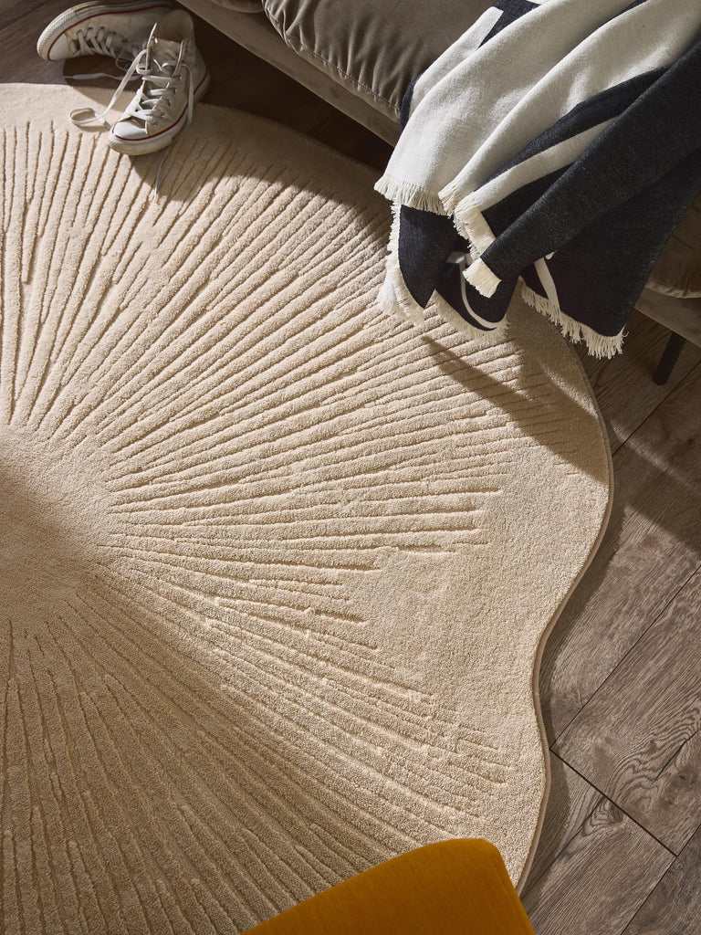 Tapis moderne  rainures rond beige 200 cm de diamètre