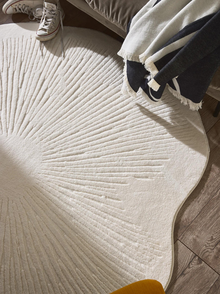 Tapis moderne  rainures rond blanc 160 cm de diamètre