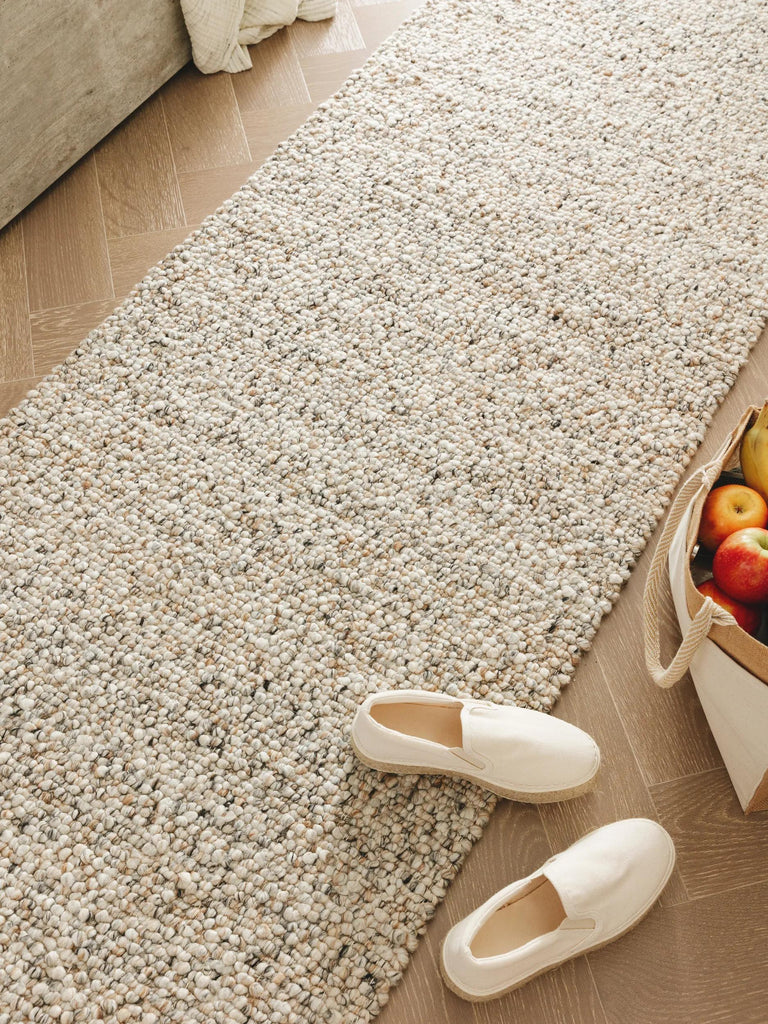 Tapis scandinave perlé descente de lit marron clair en laine 80x250 cm