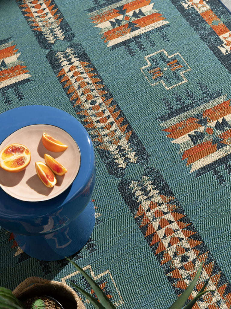 Tapis ethnique bleu et multicolore d'intérieur et d'extérieur 200x285 cm