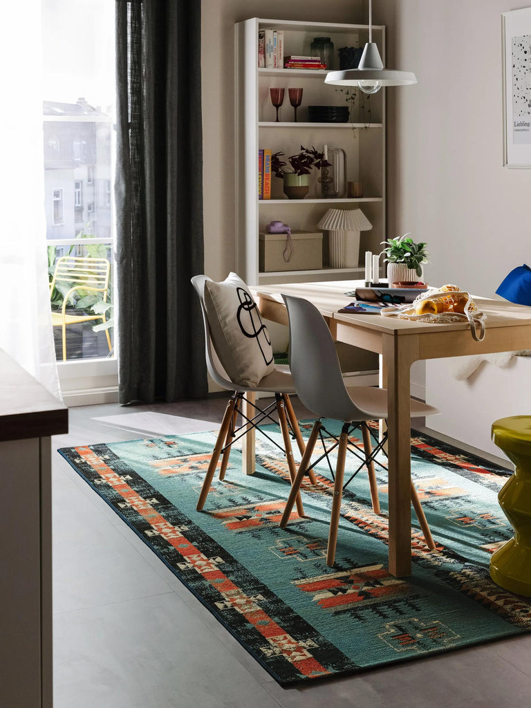 Tapis ethnique bleu et multicolore d'intérieur et d'extérieur 160x235 cm