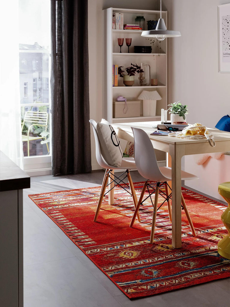 Tapis ethnique rouge et multicolore d'intérieur et d'extérieur 160x235 cm