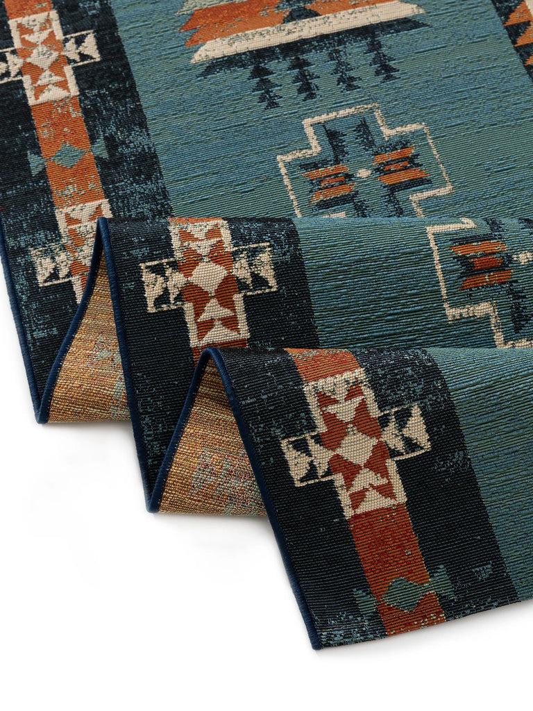 Tapis ethnique bleu et multicolore d'intérieur et d'extérieur 160x235 cm