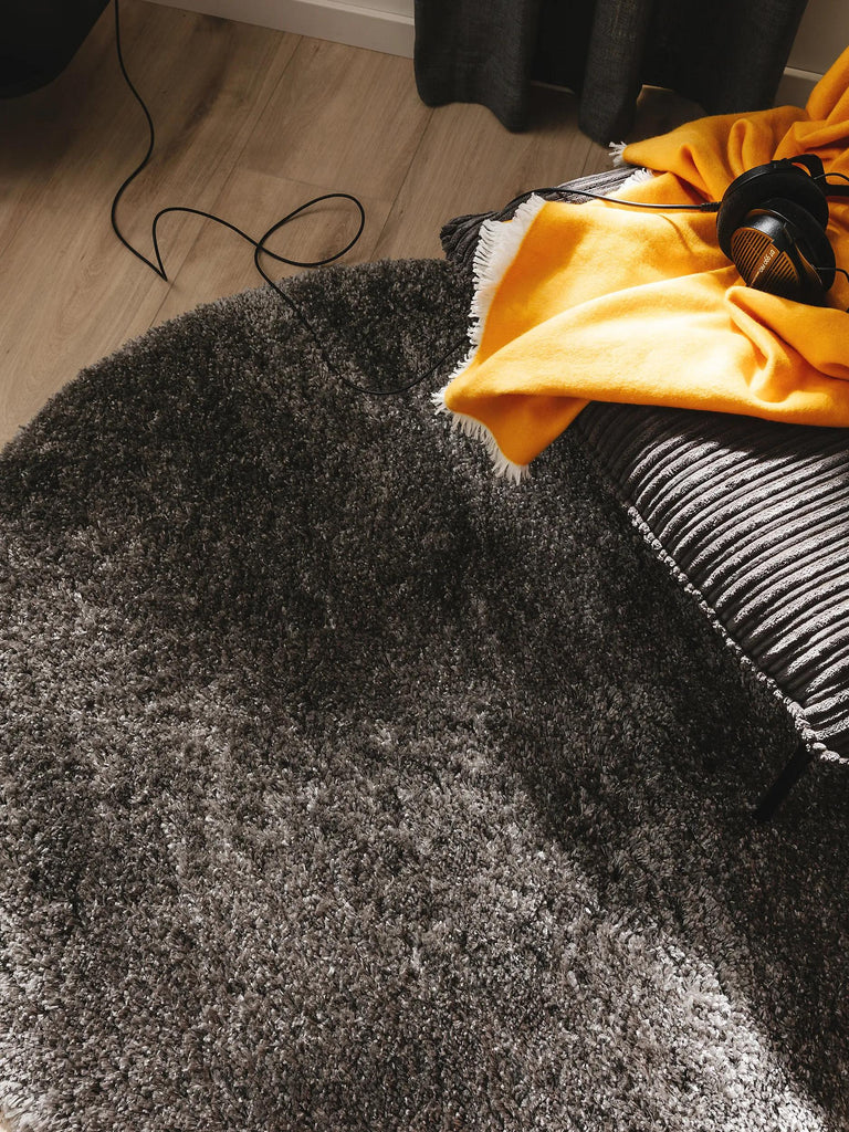 Tapis shaggy rond gris foncé 80 cm de diamètre