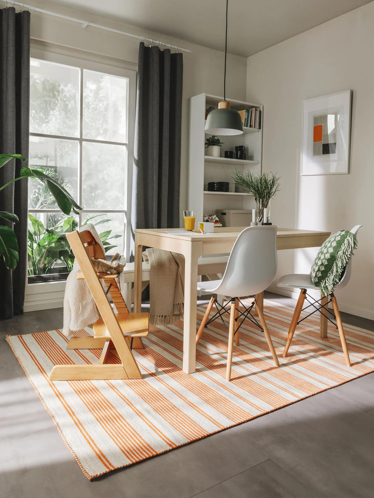 Tapis scandinave motif rayé beige et orange d'intérieur et d'extérieur 80x150 cm