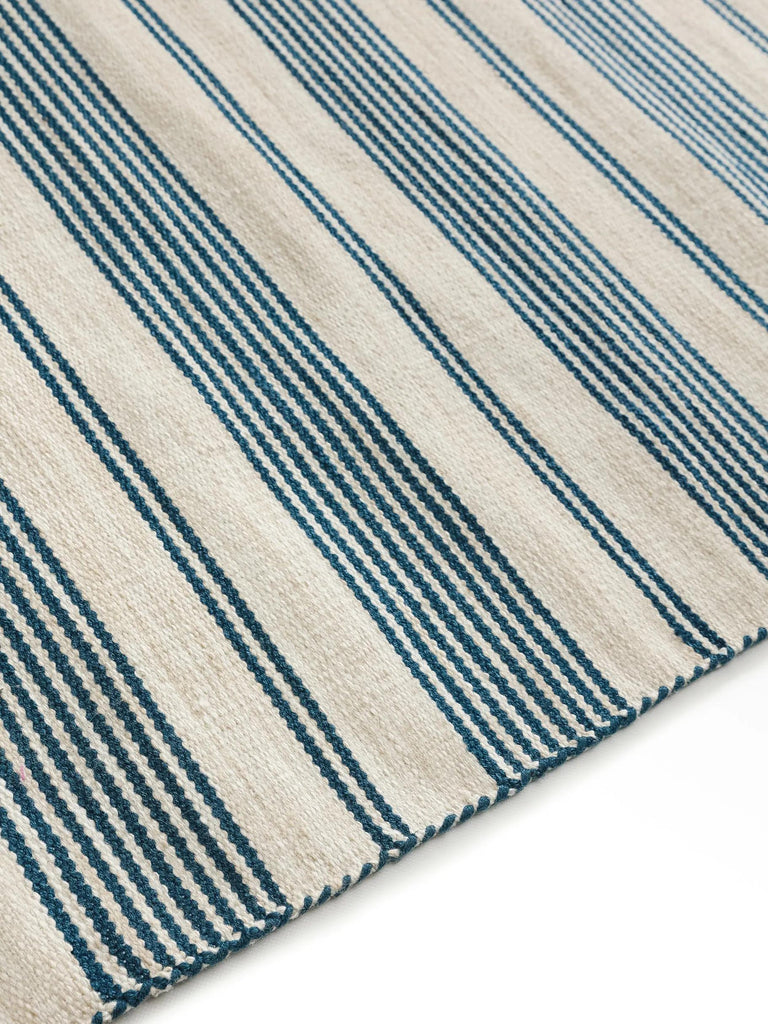 Tapis scandinave motif rayé beige et bleu d'intérieur et d'extérieur 80x150 cm