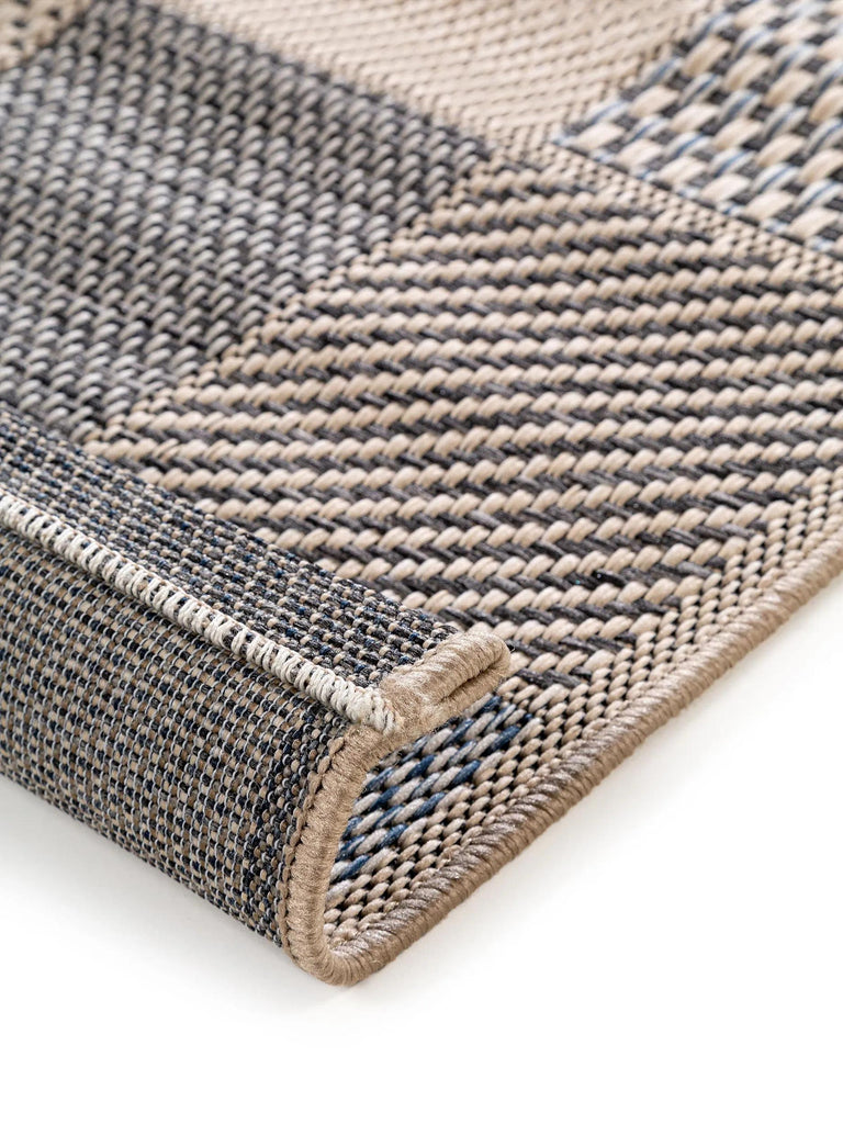 Tapis patchwork de couloir gris bleu et beige d'intérieur et d'extérieur 67x240 cm