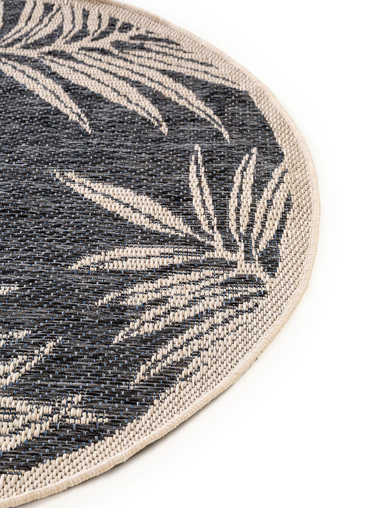 Tapis moderne  motif à fleurs rond gris et beige d'intérieur et d'extérieur 130 cm de diamètre