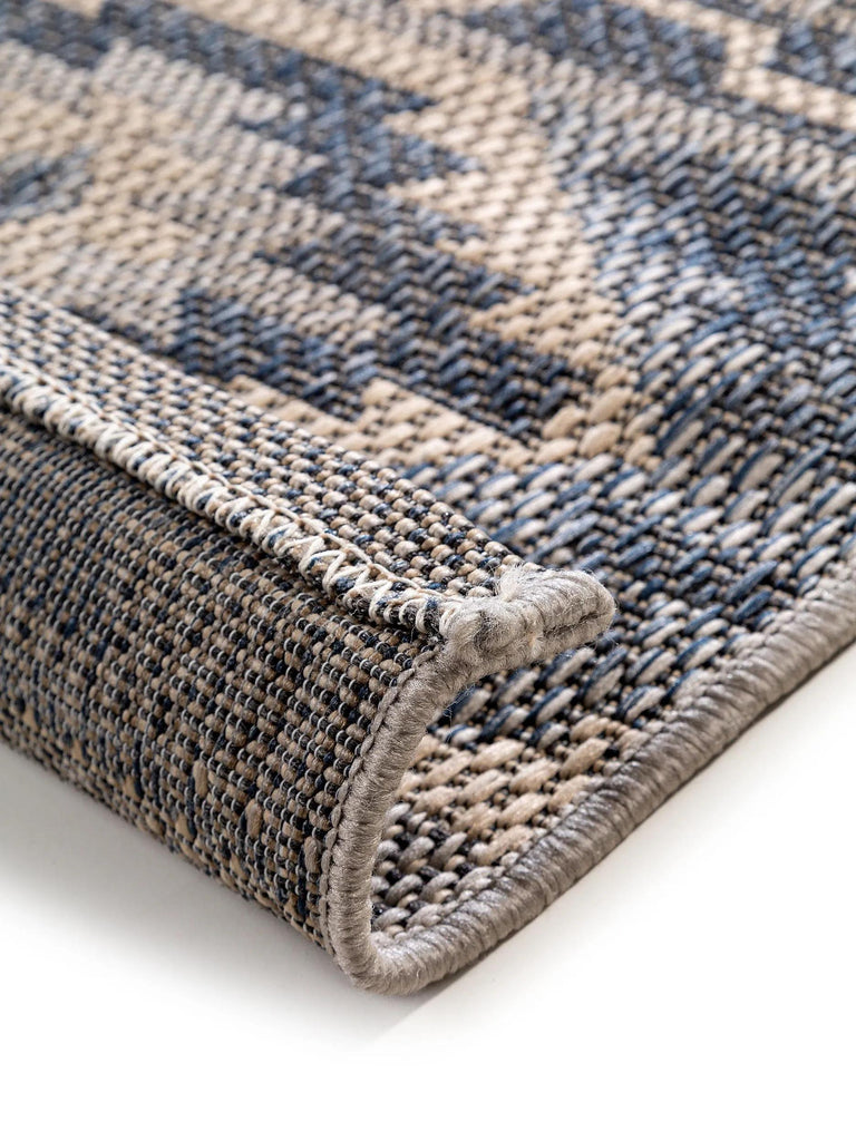 Tapis ethnique motif floral bleu et beige d'intérieur et d'extérieur 100x150 cm