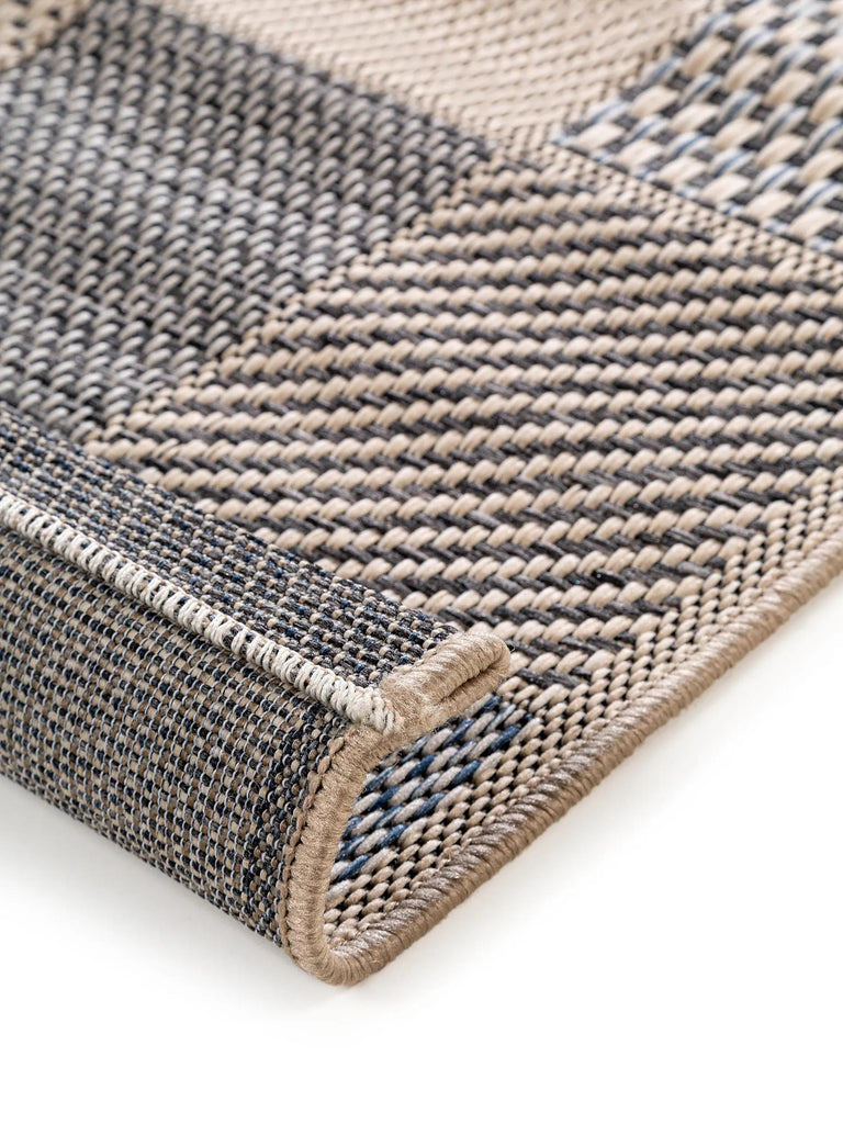 Tapis patchwork de couloir gris bleu et beige d'intérieur et d'extérieur 67x240 cm