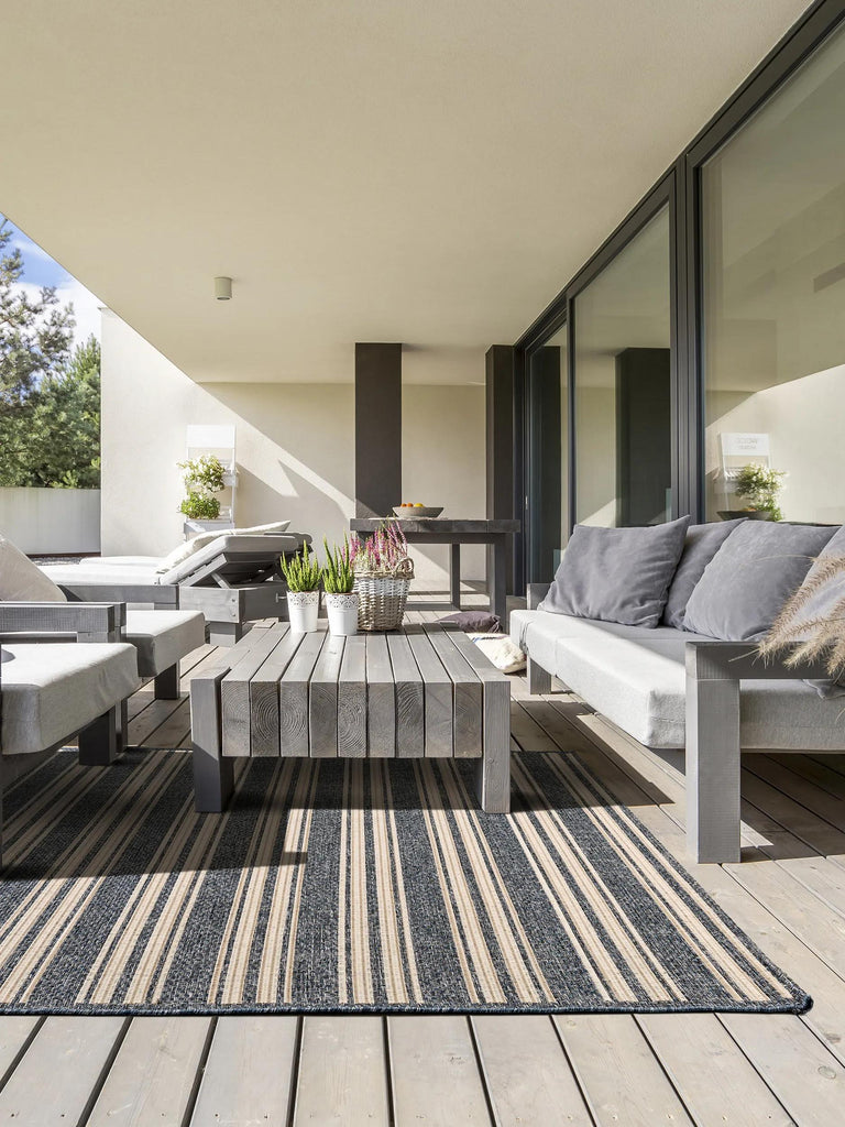 Tapis moderne motif rayé enfant gris et beige d'intérieur et d'extérieur 133x190 cm