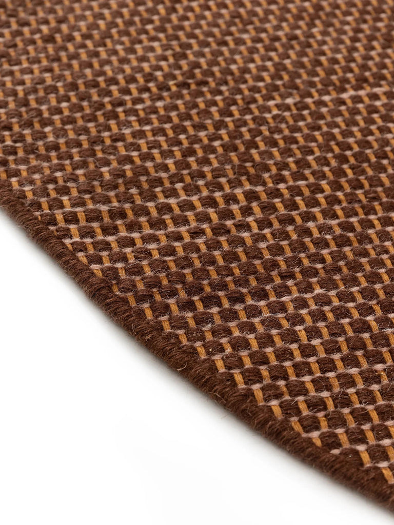 Tapis scandinave chiné rond marron en laine 150 cm de diamètre
