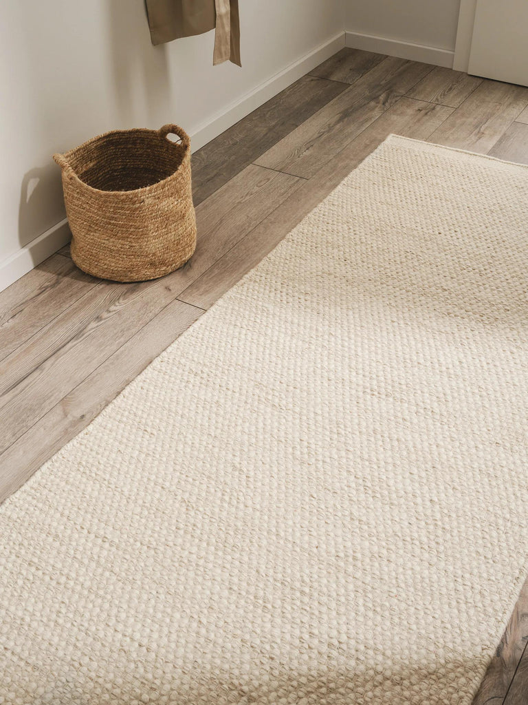 Tapis scandinave chiné descente de lit crème en laine 70x200 cm
