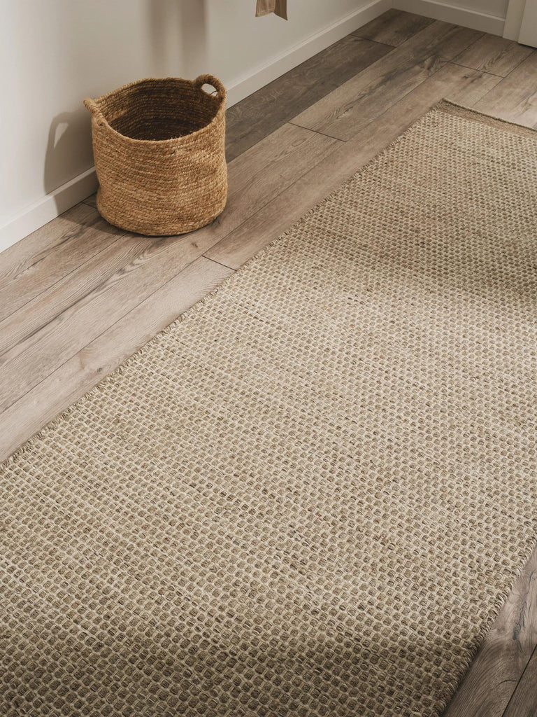 Tapis scandinave chiné descente de lit taupe en laine 80x250 cm