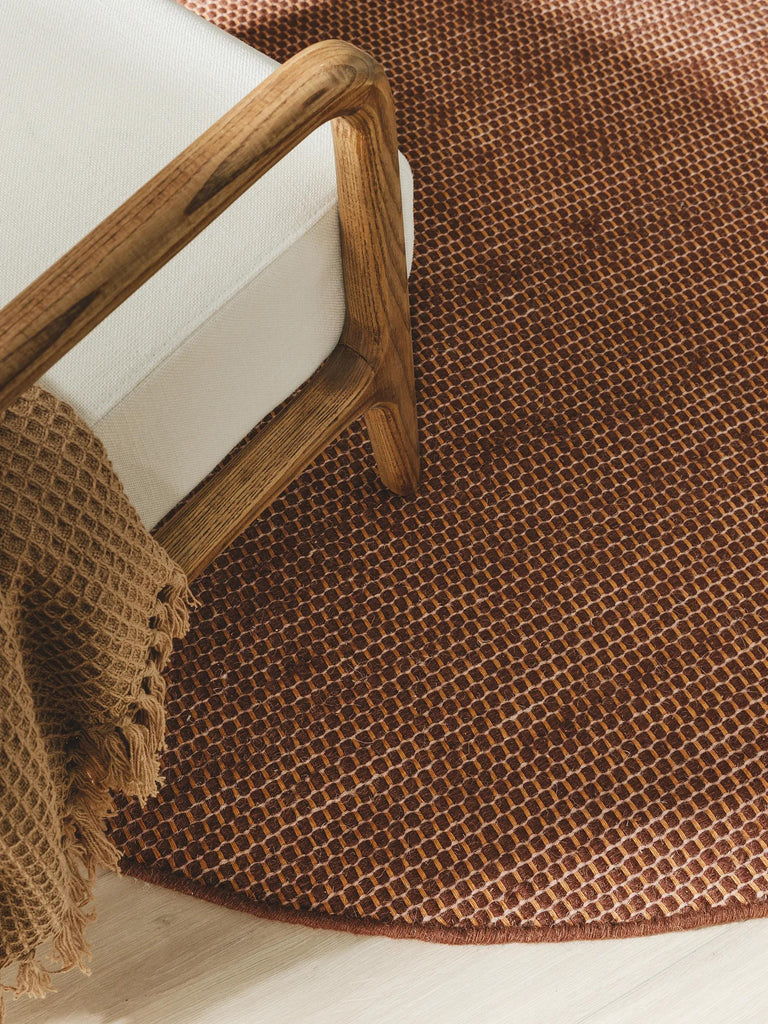 Tapis scandinave chiné rond marron en laine 150 cm de diamètre