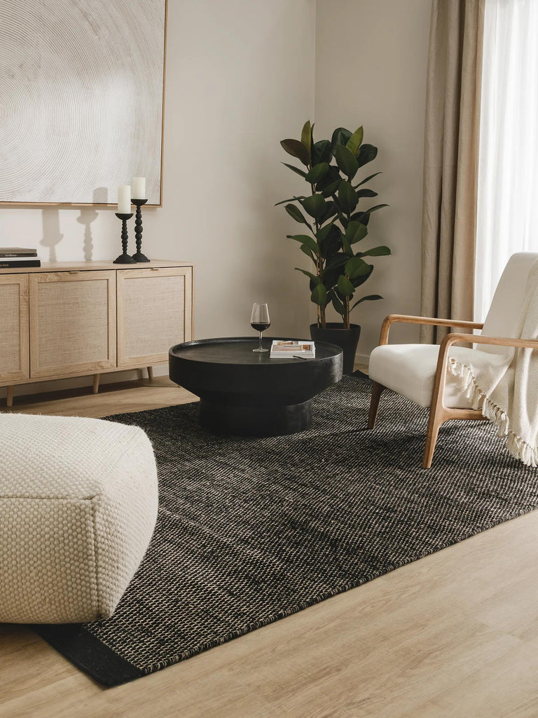 Tapis scandinave chiné noir et blanc en laine 250x350 cm