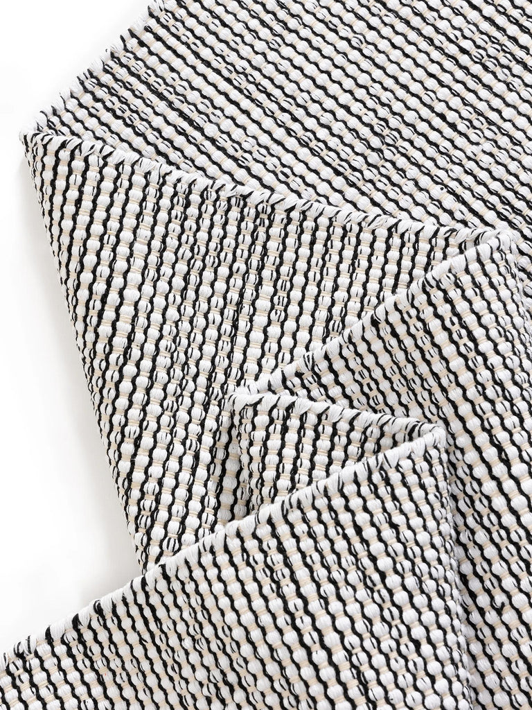 Tapis scandinave tressé en cercle noir et blanc en coton 200x290 cm