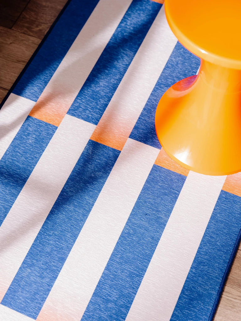 Tapis géométrique style rétro de couloir bleu et orange 70x200 cm