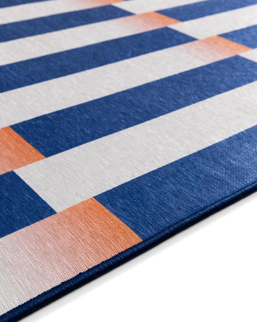 Tapis géométrique style rétro de couloir bleu et orange 70x200 cm