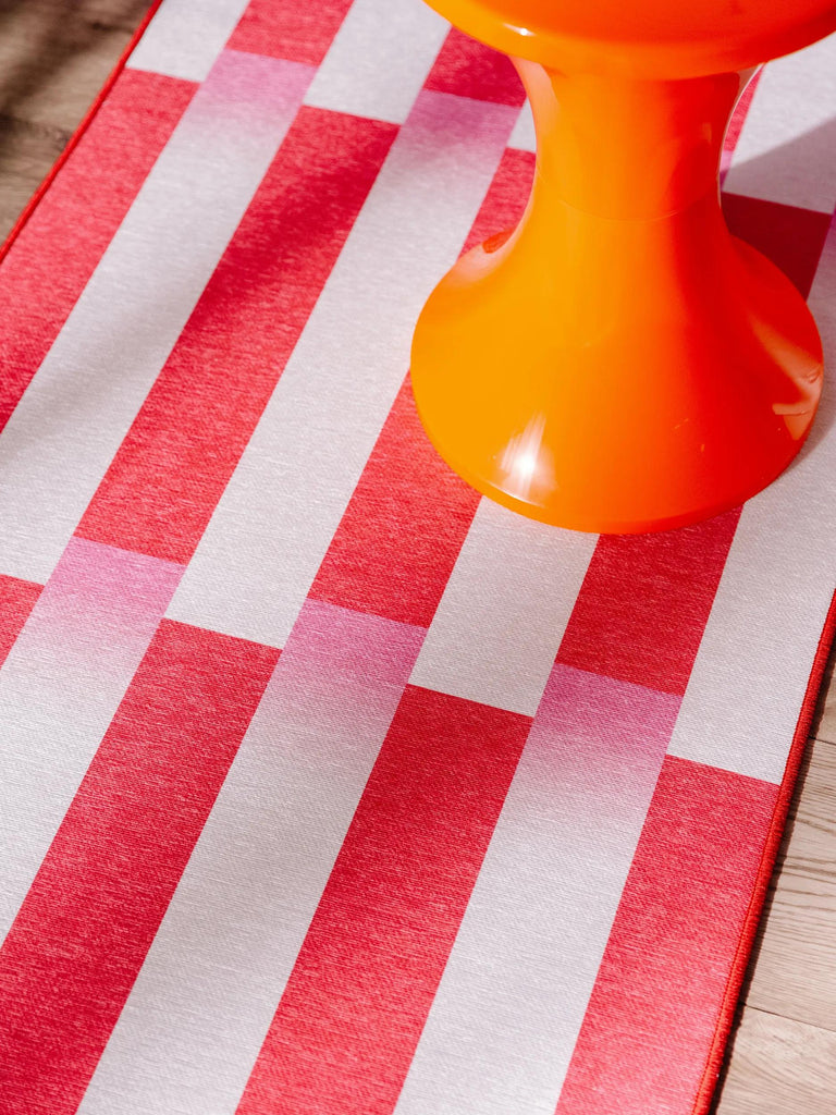 Tapis géométrique style rétro de couloir rouge et blanc 70x200 cm