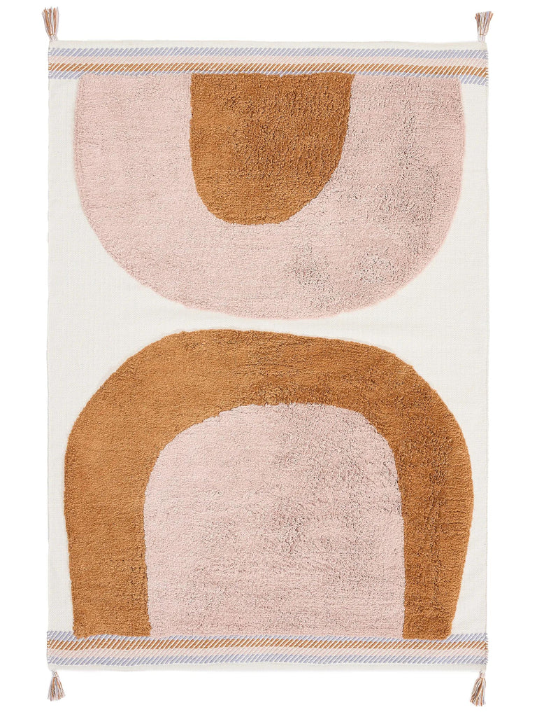 Tapis moderne  motif arche enfant rose et terracotta en coton 160x230 cm