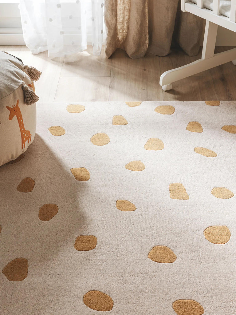 Tapis moderne  motif à pois enfant jaune en laine 120x170 cm