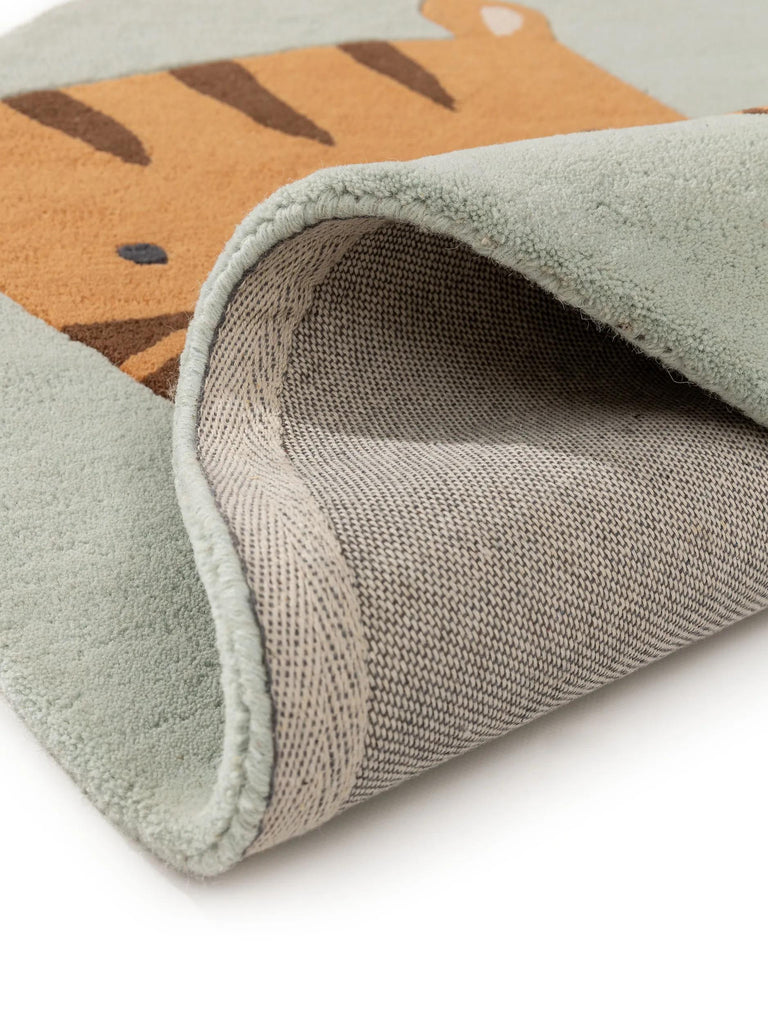 Tapis moderne  motif animaux rond enfant orange en laine 115x120 cm