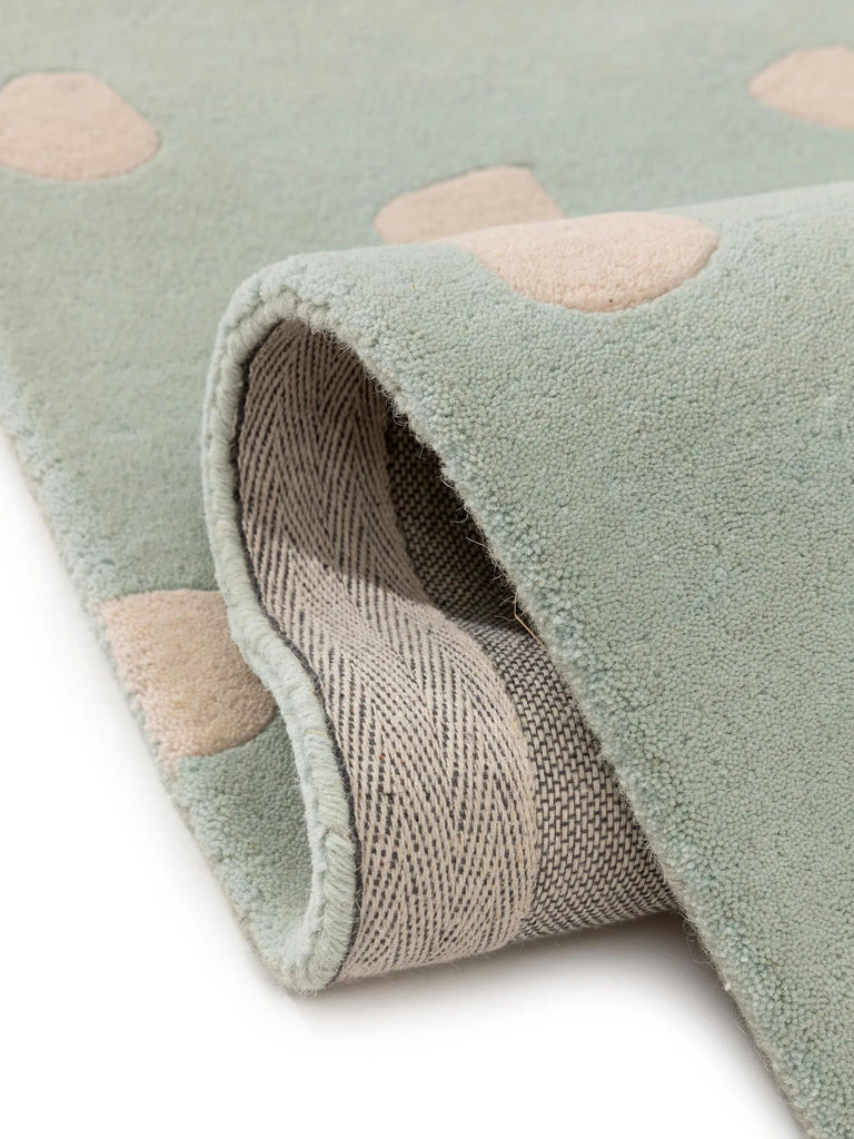 Tapis moderne  motif à pois enfant vert menthe en laine 150x220 cm