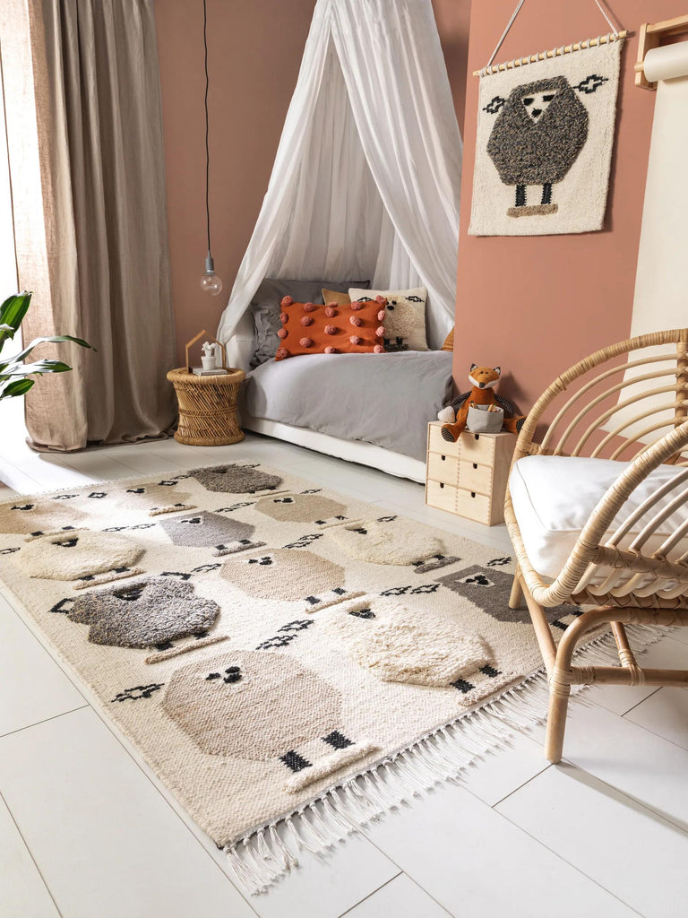 Tapis moderne  motif animaux enfant crème en laine 160x230 cm