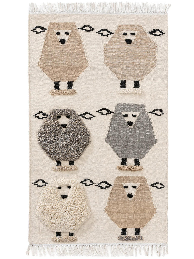 Tapis moderne  motif animaux enfant crème en laine 160x230 cm